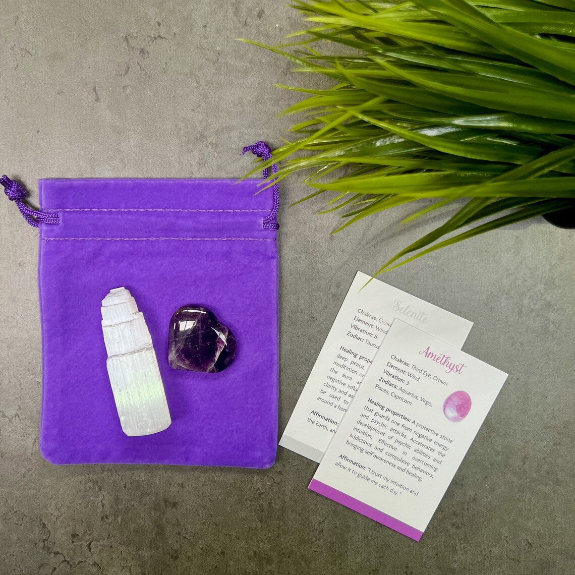 Selenite and Amethyst Crystal Gift Kit