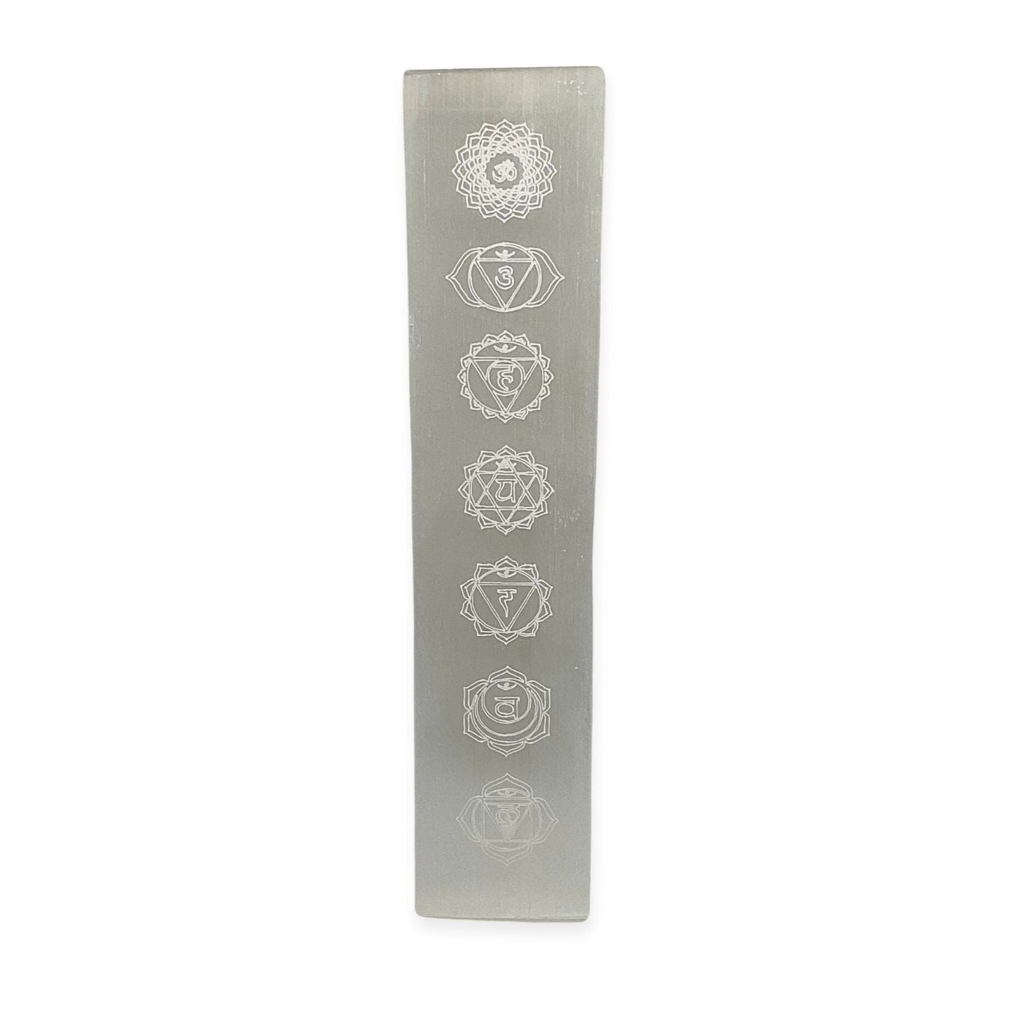 20cm Selenite plaque engraved chakra