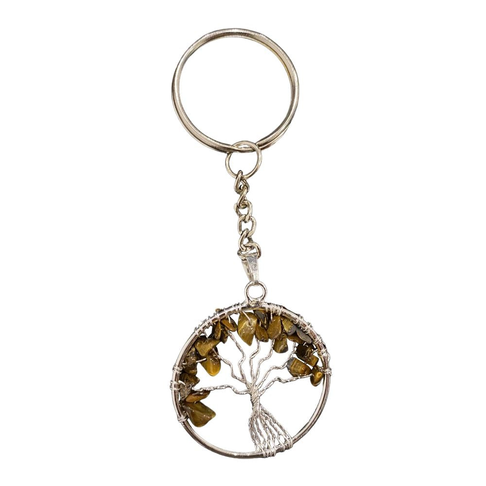 Tiger's Eye Crystal Tree of Life Keychain