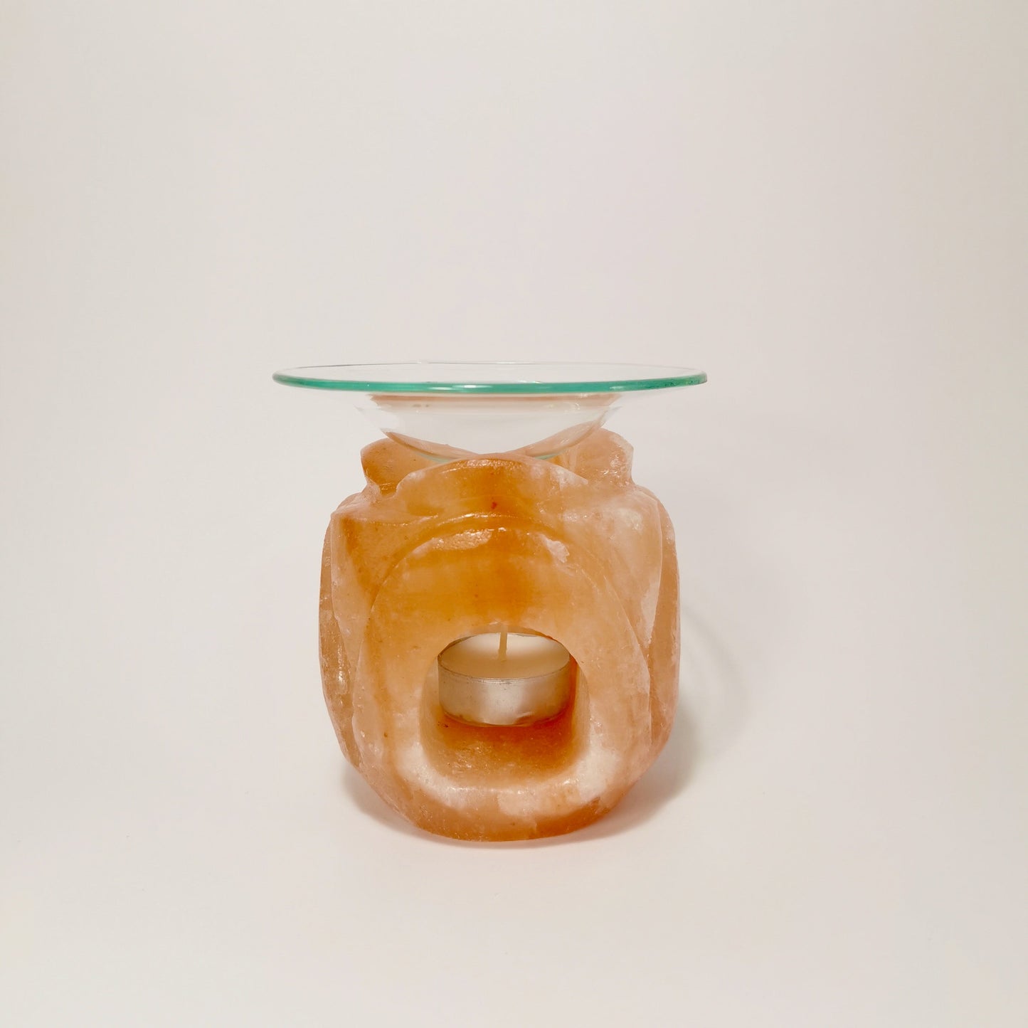 Rose flower salt oil burner with window (pink)