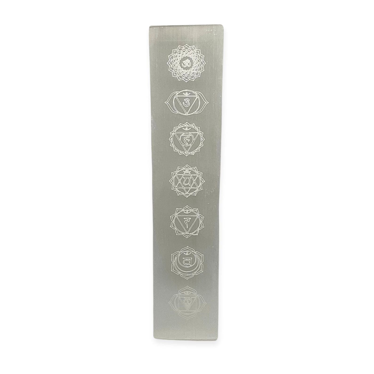 20cm Selenite plaque engraved chakra