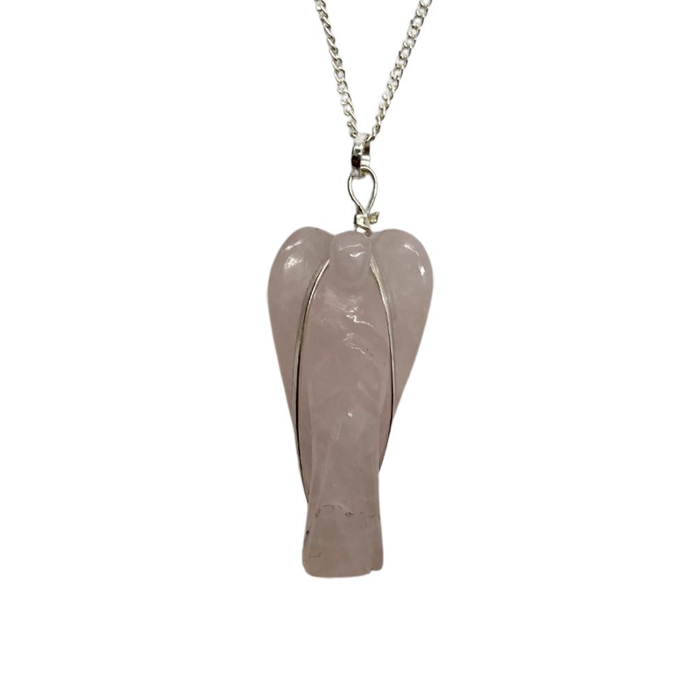 Rose Quartz Crystal Angel Pendant 3-4cm