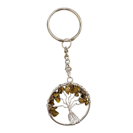 Tiger's Eye Crystal Tree of Life Keychain