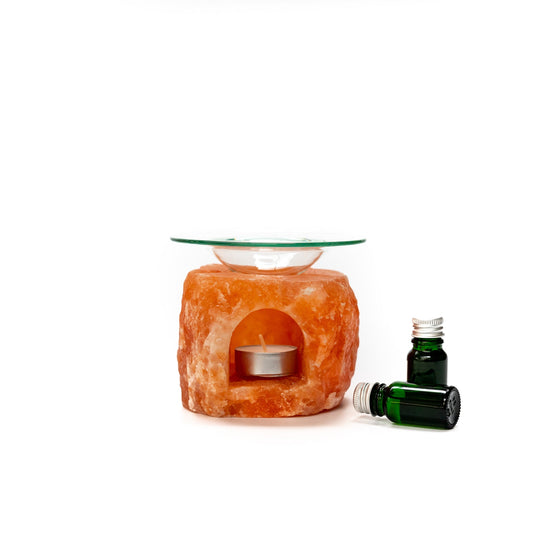 Natural salt oil burner with window (pink)
